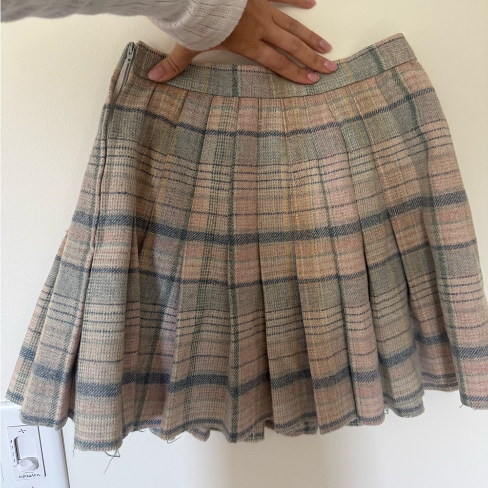 Vintage Pleated Pastel Plaid Mini Skirt